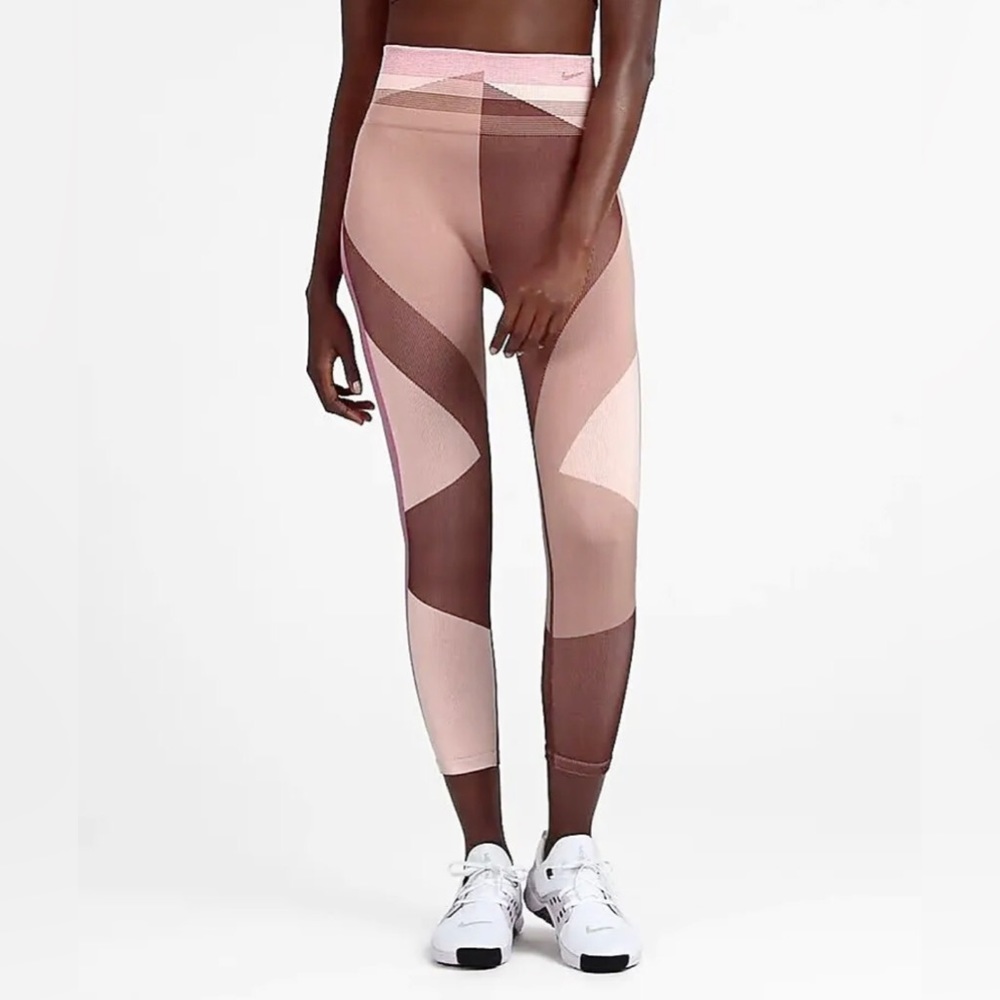 NIKE Women’s Sculpt Icon Clash 7/8 Training Legging Brown Pink Desert Size XL
